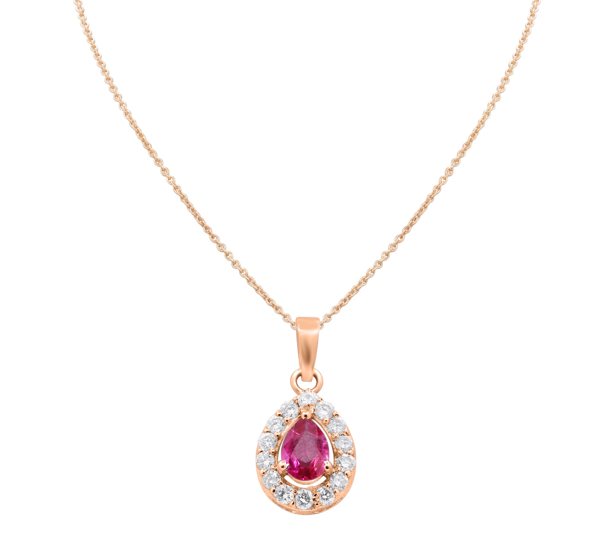 Natural Ruby Pear Cut Gemstone With Diamond 14k White Gold Pendant With Chain