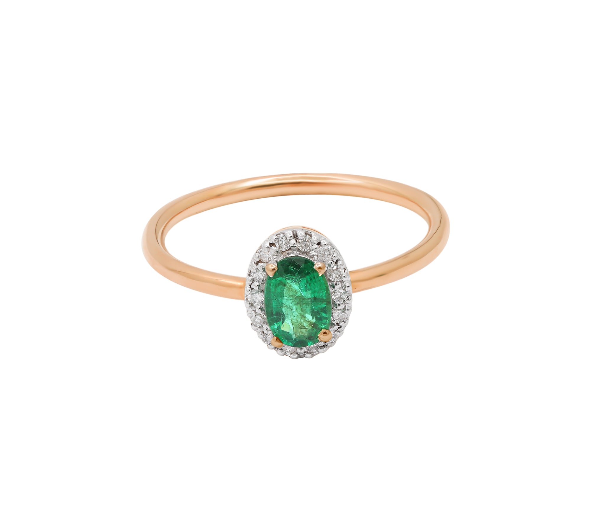 Natural Diamond and Emerald Oval Cut Gemstone 14k Yellow Gold Ring