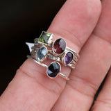 Multi Gemstone Sterling Silver Stackable Rings Dainty Mixed Stone Stacking Set