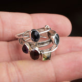 Multi Gemstone Sterling Silver Stackable Rings Dainty Mixed Stone Stacking Set
