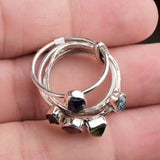 Multi Gemstone Sterling Silver Stackable Rings Dainty Mixed Stone Stacking Set