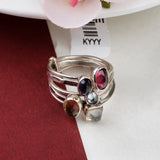 Multi-Stone Silver Ring Set Dainty Colorful Gemstone Stacks