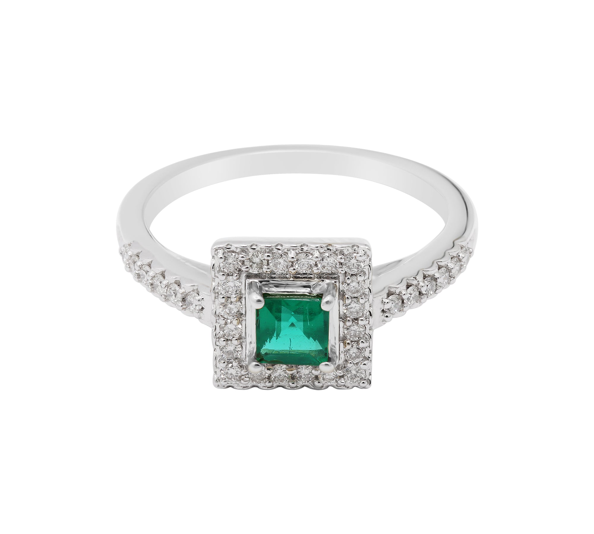 Luxurious Square Cut Emerald Gemstone and Diamond 18k Yellow Gold Handmade Ring