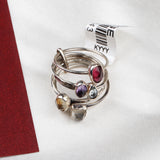 Multi-Stone Silver Ring Set Dainty Colorful Gemstone Stacks