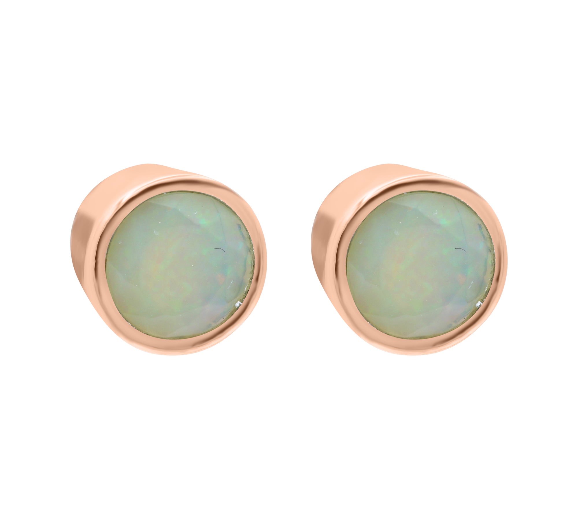 Bezel Set Natural Opal Gemstone 925 Sterling Silver Stud Earring