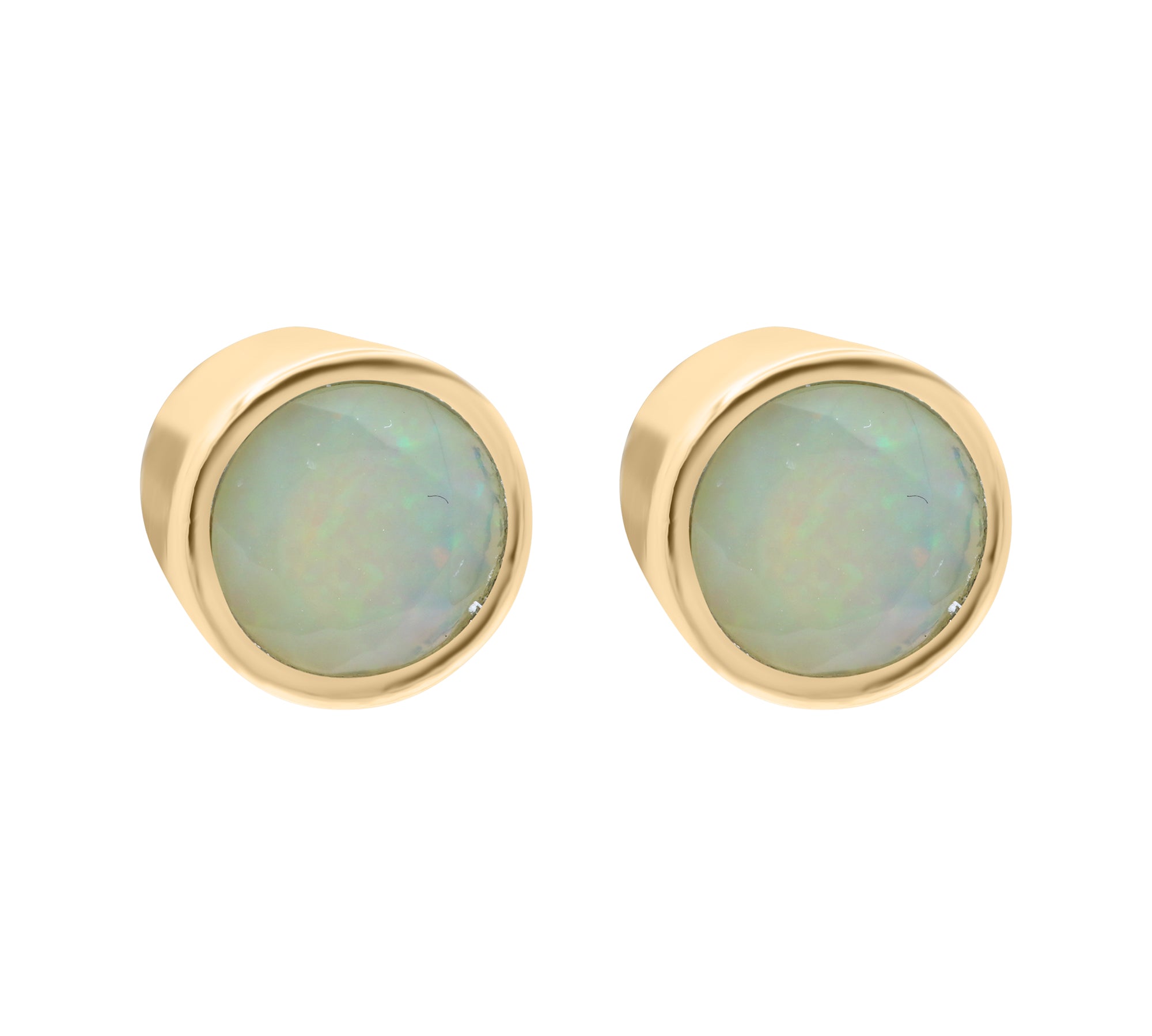 Bezel Set Natural Opal Gemstone 925 Sterling Silver Stud Earring