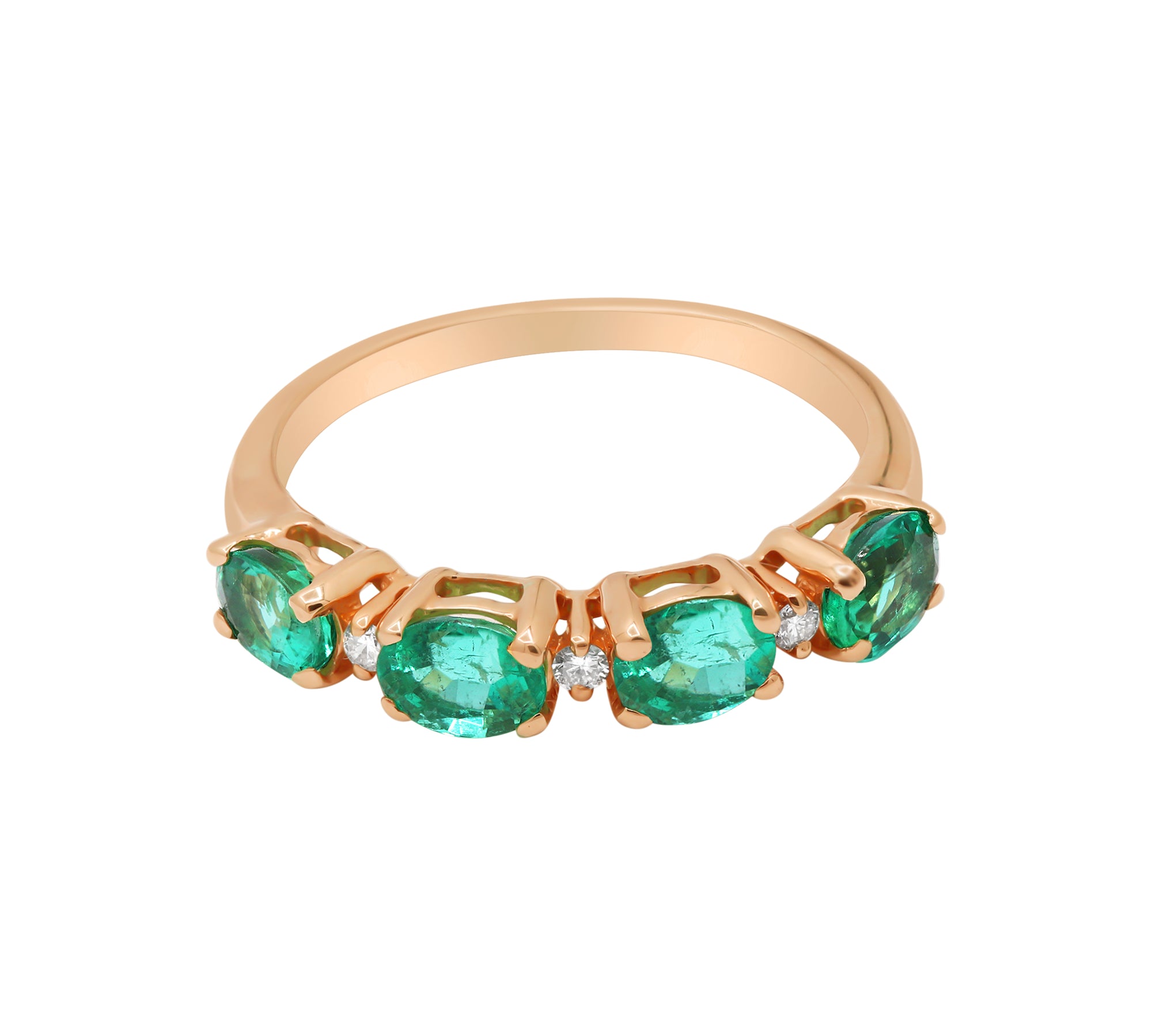 Natural Oval Emerald Gemstone and Diamond 14k Yellow Gold Ring