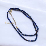 Natural Lapis Lazuli Gemstone 925 Silver Beaded Necklace