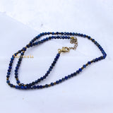 Natural Lapis Lazuli Gemstone 925 Silver Beaded Necklace