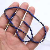 Natural Lapis Lazuli Gemstone 925 Silver Beaded Necklace