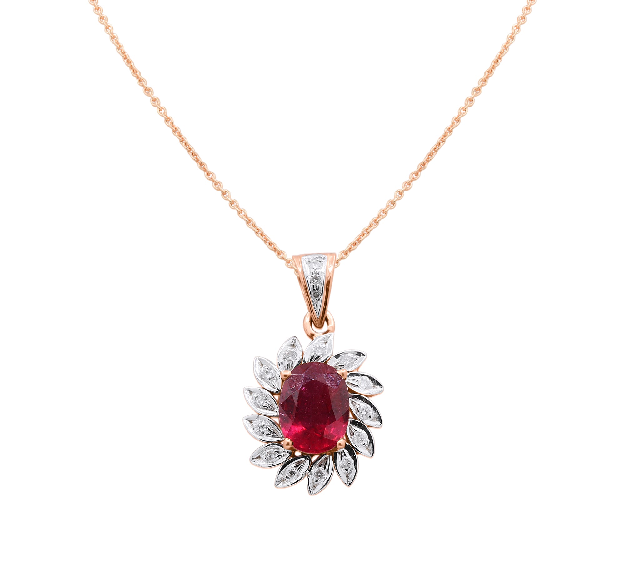 Natural Ruby Gemstone and Diamond 18k Yellow Gold Beautiful Pendant With Chain