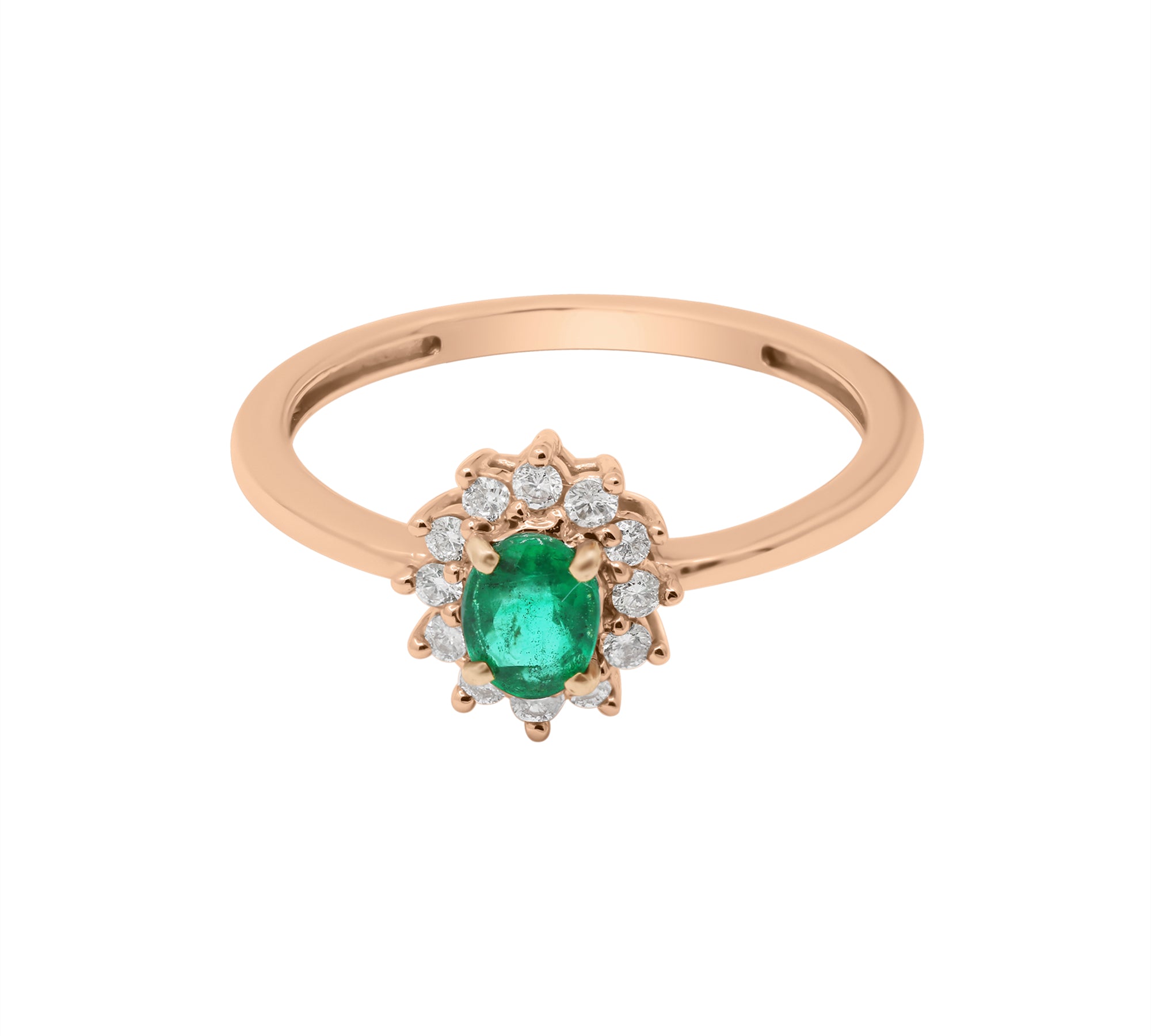 Natural Emerald Oval Gemstone and Diamond 18k White Gold Ring For Women