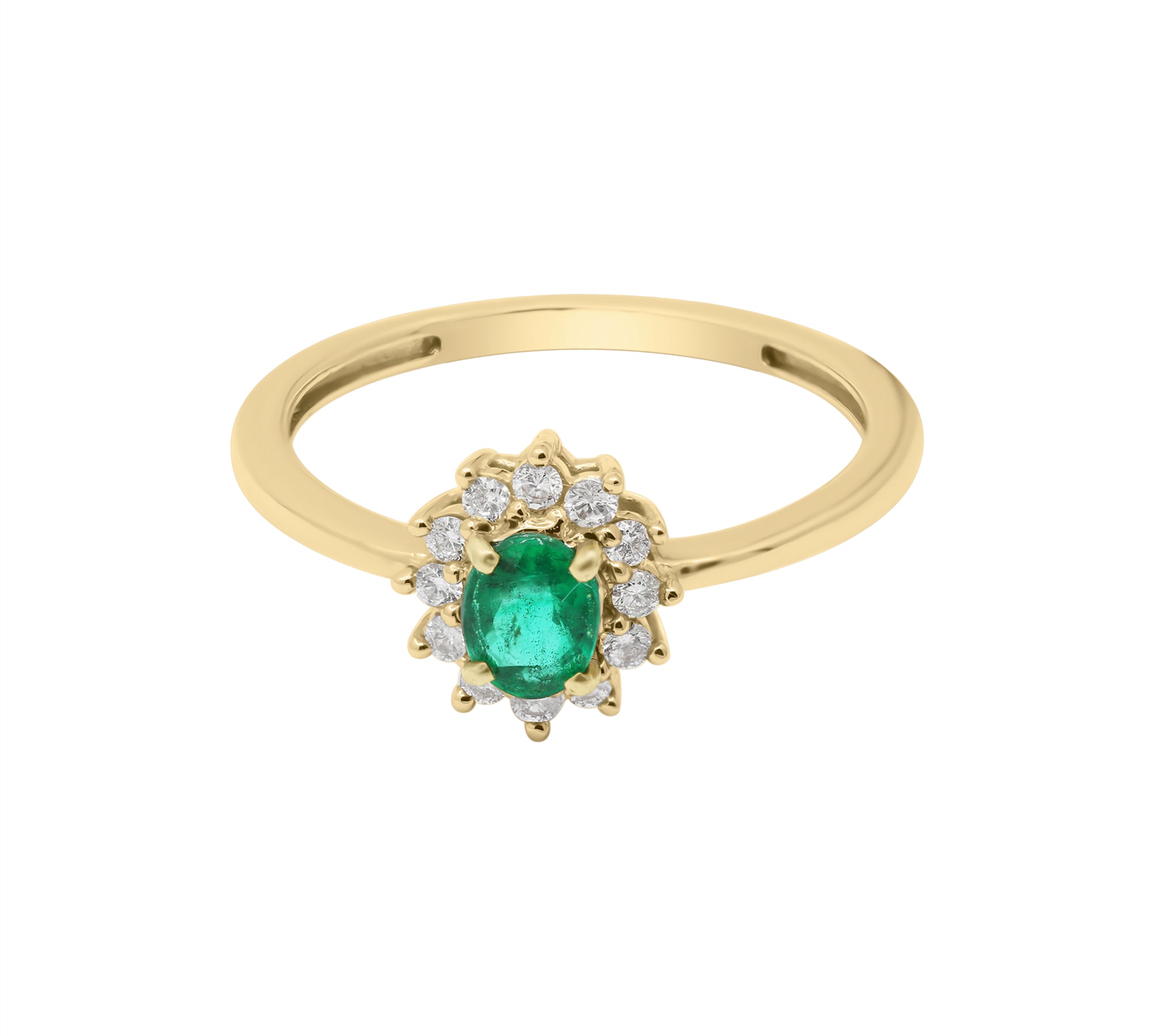 Natural Emerald Oval Gemstone and Diamond 18k White Gold Ring For Women