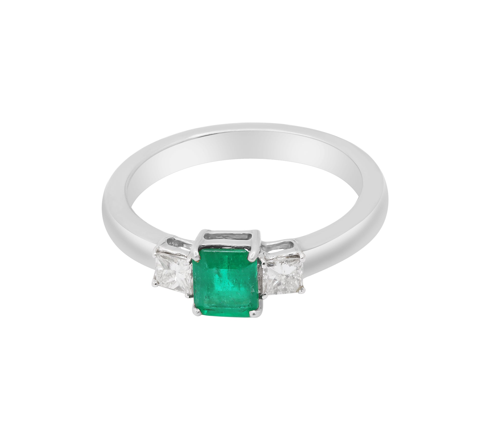 Handmade Natural Square Emerald Gemstone and Diamond 18k Yellow Gold Ring For Her