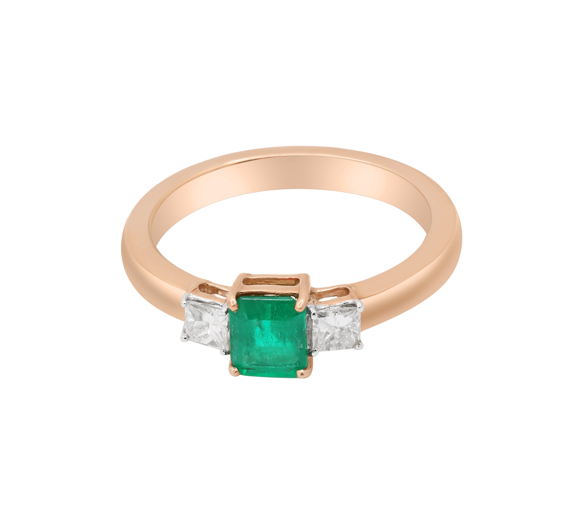 Handmade Natural Square Emerald Gemstone and Diamond 18k Yellow Gold Ring For Her