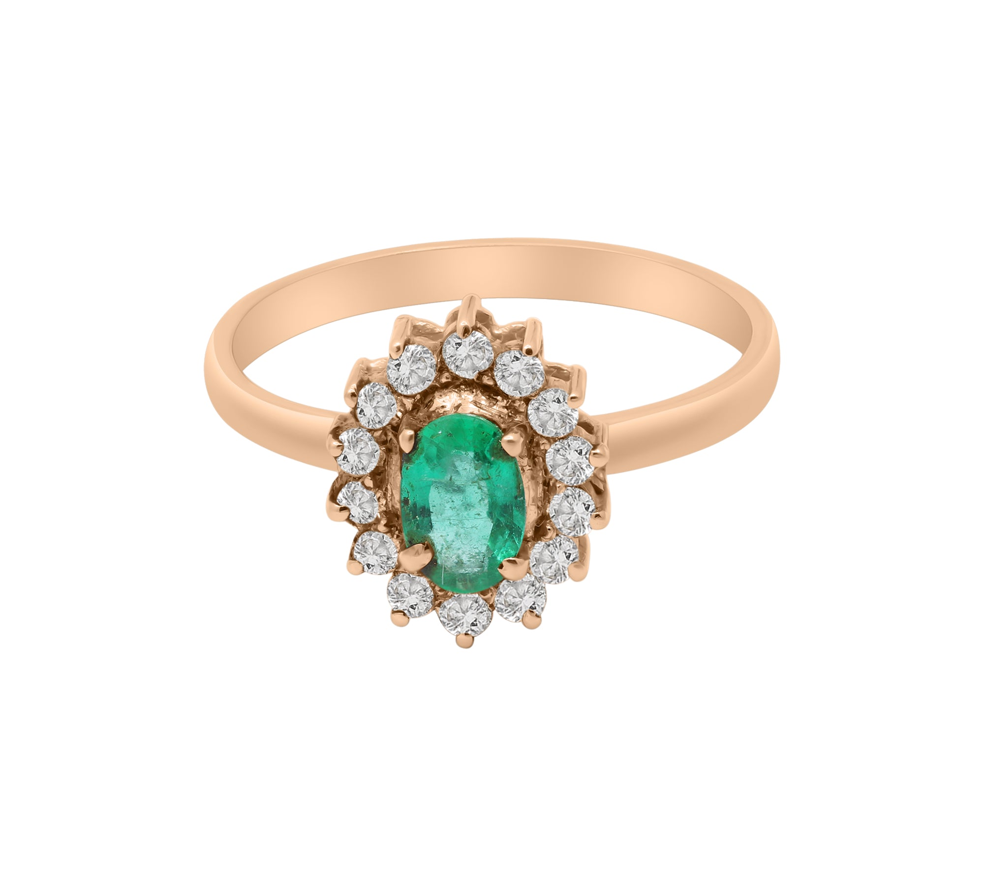 Natural Emerald Gemstone with Diamond 18k White Gold Ring For Womens