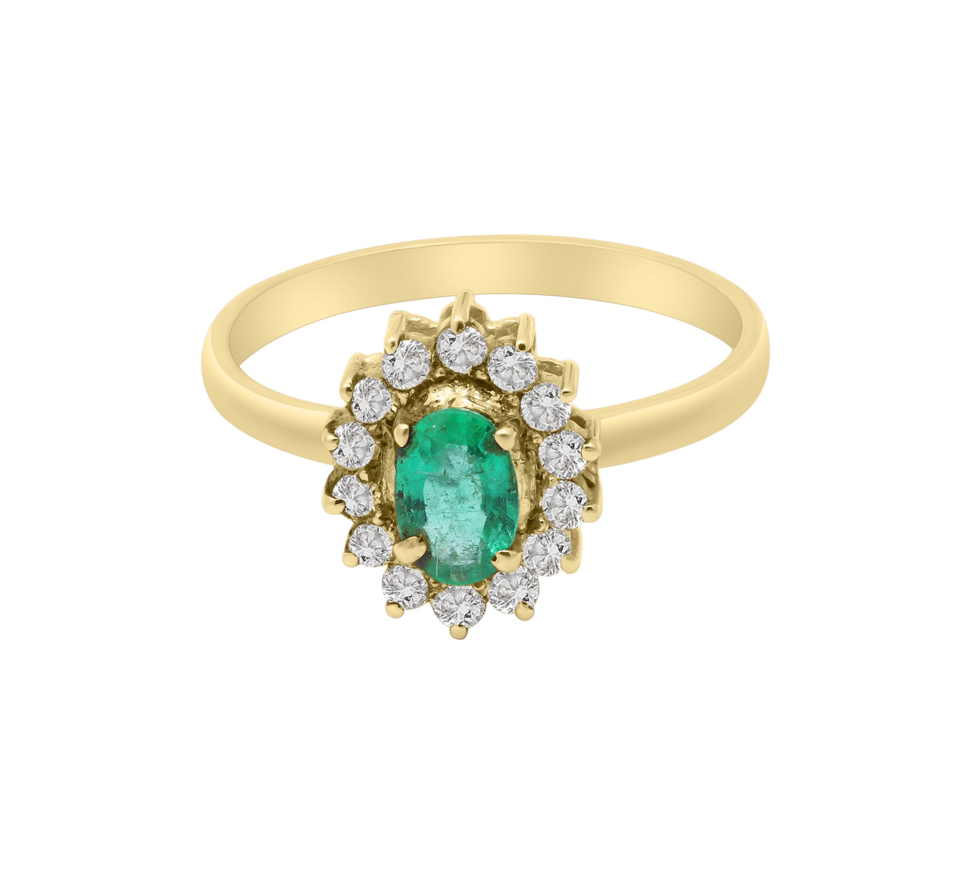 Natural Emerald Gemstone with Diamond 18k White Gold Ring For Womens