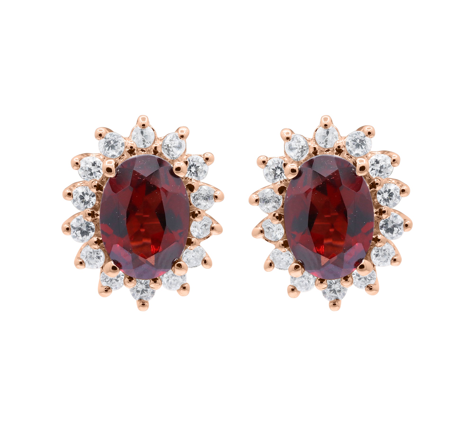 Natural Garnet and Cubic Zircon 925 Sterling Silver Stud Earring