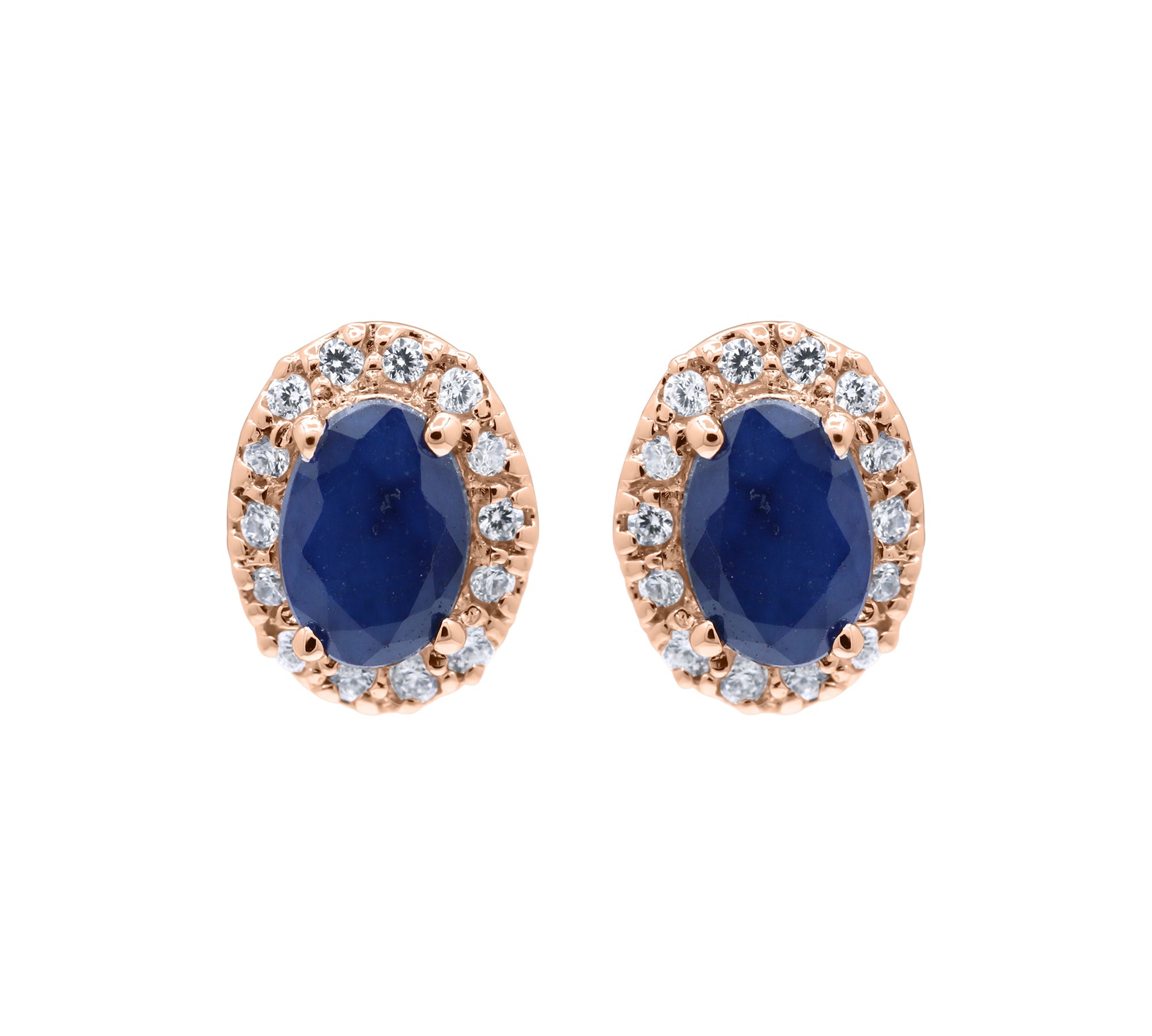 Blue Sapphire and Cubic Zircon 925 Sterling Silver Stud Earring