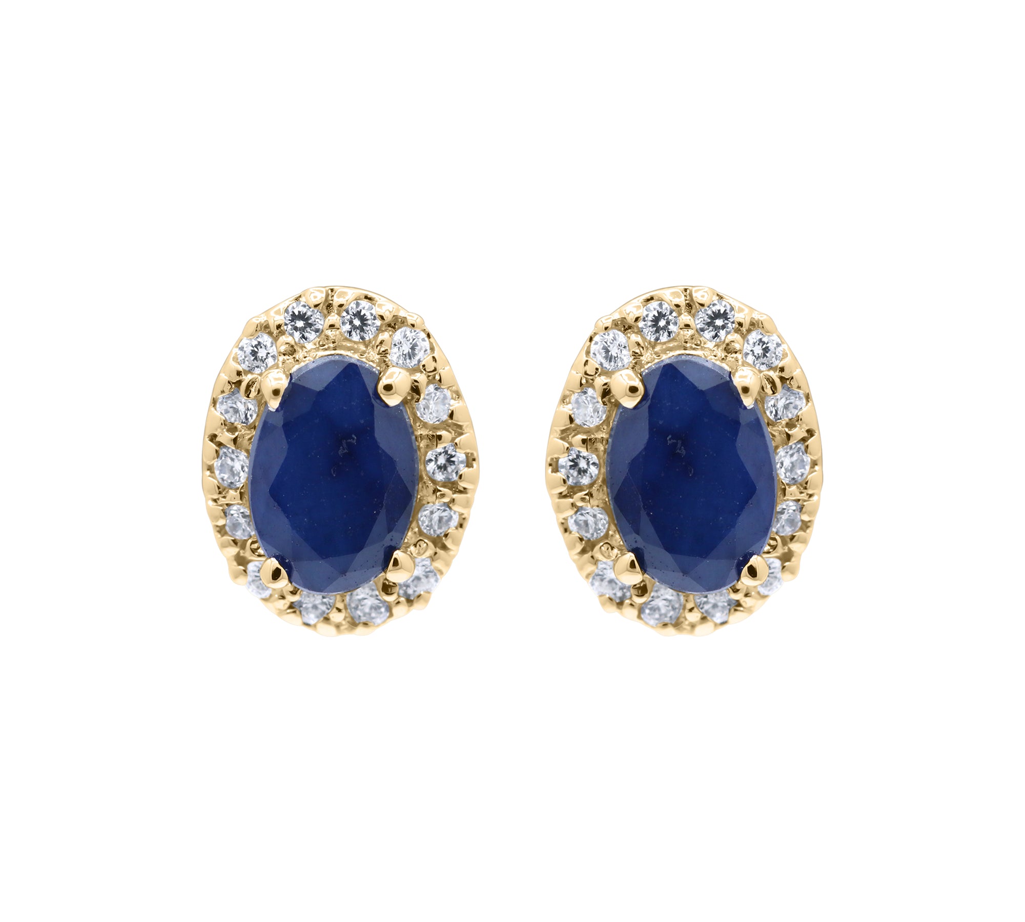 Blue Sapphire and Cubic Zircon 925 Sterling Silver Stud Earring