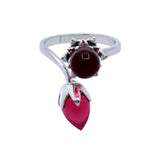 Red Hydro Double Stone Silver Ring Elegant Adjustable Open Band Jewelry