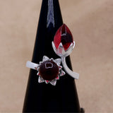 Red Hydro Double Stone Silver Ring Elegant Adjustable Open Band Jewelry