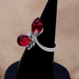 Red Hydro Double Stone Silver Ring Elegant Adjustable Open Band Jewelry