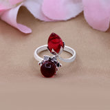 Red Hydro Double Stone Silver Ring Elegant Adjustable Open Band Jewelry