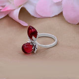 Red Hydro Double Stone Silver Ring Elegant Adjustable Open Band Jewelry