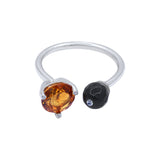 Citrine & Black Onyx Silver Ring Dual Stone Adjustable Open Band Jewelry