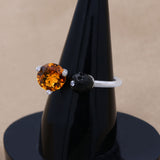 Citrine & Black Onyx Silver Ring Dual Stone Adjustable Open Band Jewelry