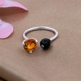 Citrine & Black Onyx Silver Ring Dual Stone Adjustable Open Band Jewelry