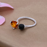 Citrine & Black Onyx Silver Ring Dual Stone Adjustable Open Band Jewelry