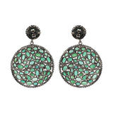 Natural Emerald Gemstone and Diamond 925 Sterling Silver Earring