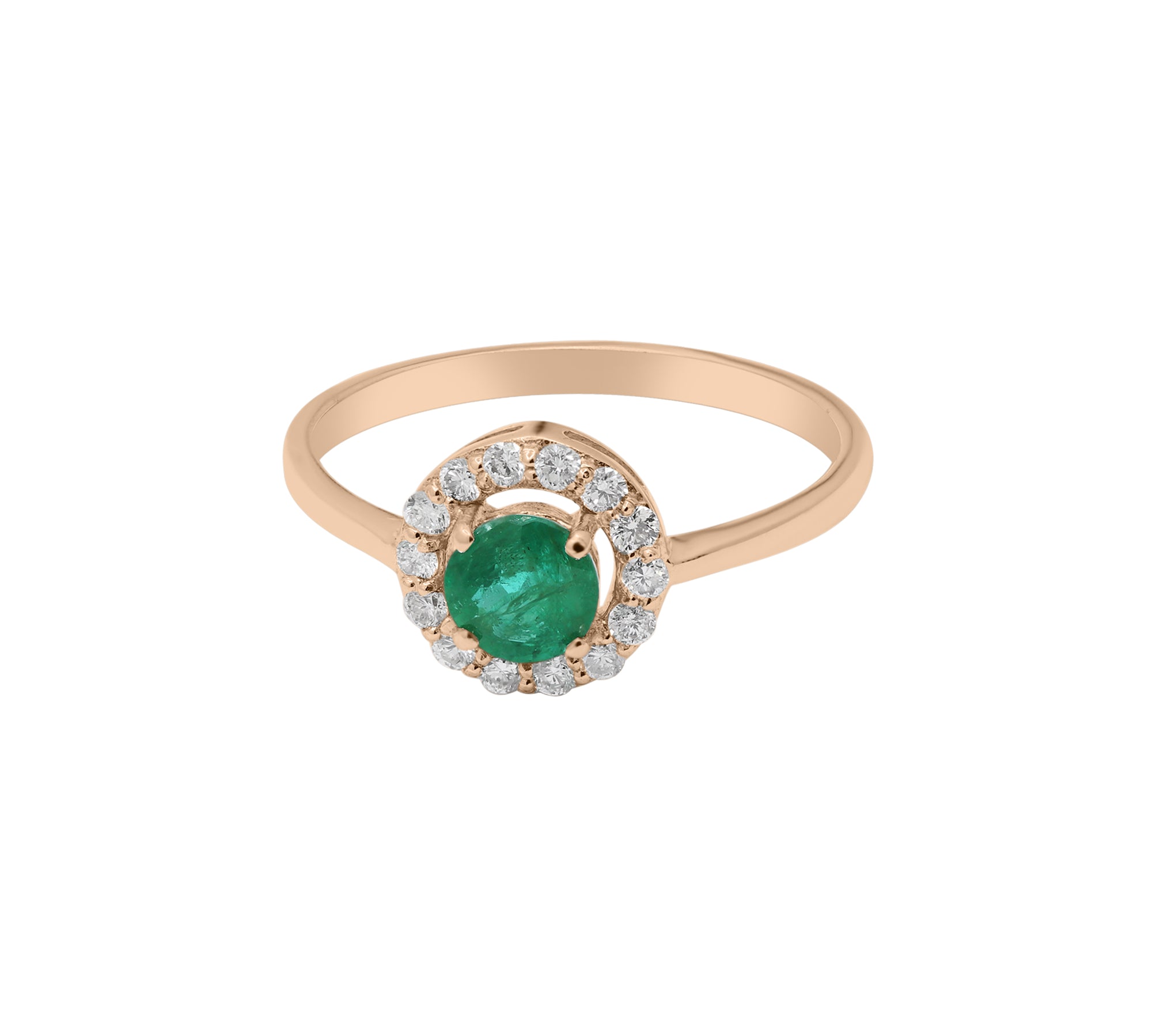 Beautiful Natural Round Cut Emerald Gemstone and Diamond 14k White Gold Ring For Women