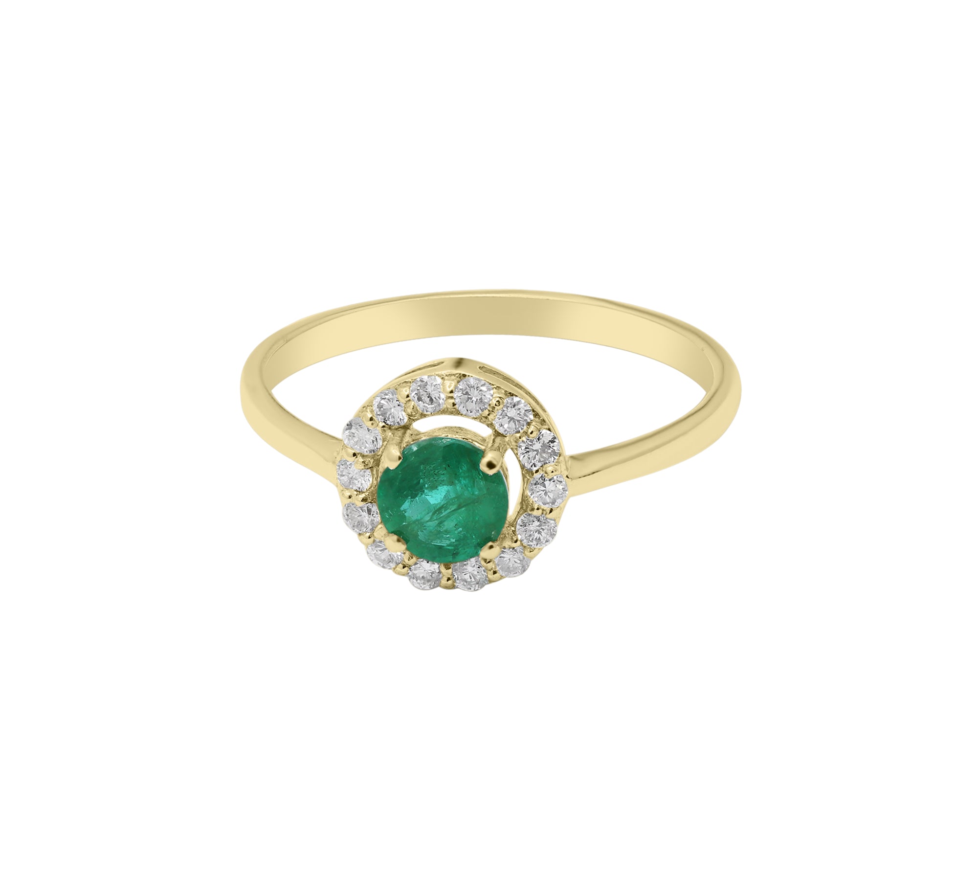 Beautiful Natural Round Cut Emerald Gemstone and Diamond 14k White Gold Ring For Women