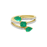 Natural Emerald Gemstone and Diamond 18k Yellow Gold Handmade Ring For Womens