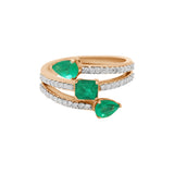 Natural Emerald Gemstone and Diamond 18k Yellow Gold Handmade Ring For Womens