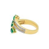 Natural Emerald Gemstone and Diamond 18k Yellow Gold Handmade Ring For Womens