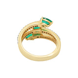 Natural Emerald Gemstone and Diamond 18k Yellow Gold Handmade Ring For Womens