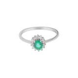 Beautiful Natural Oval Cut Emerald Gemstone With Diamond 18k White Gold Ring For Her