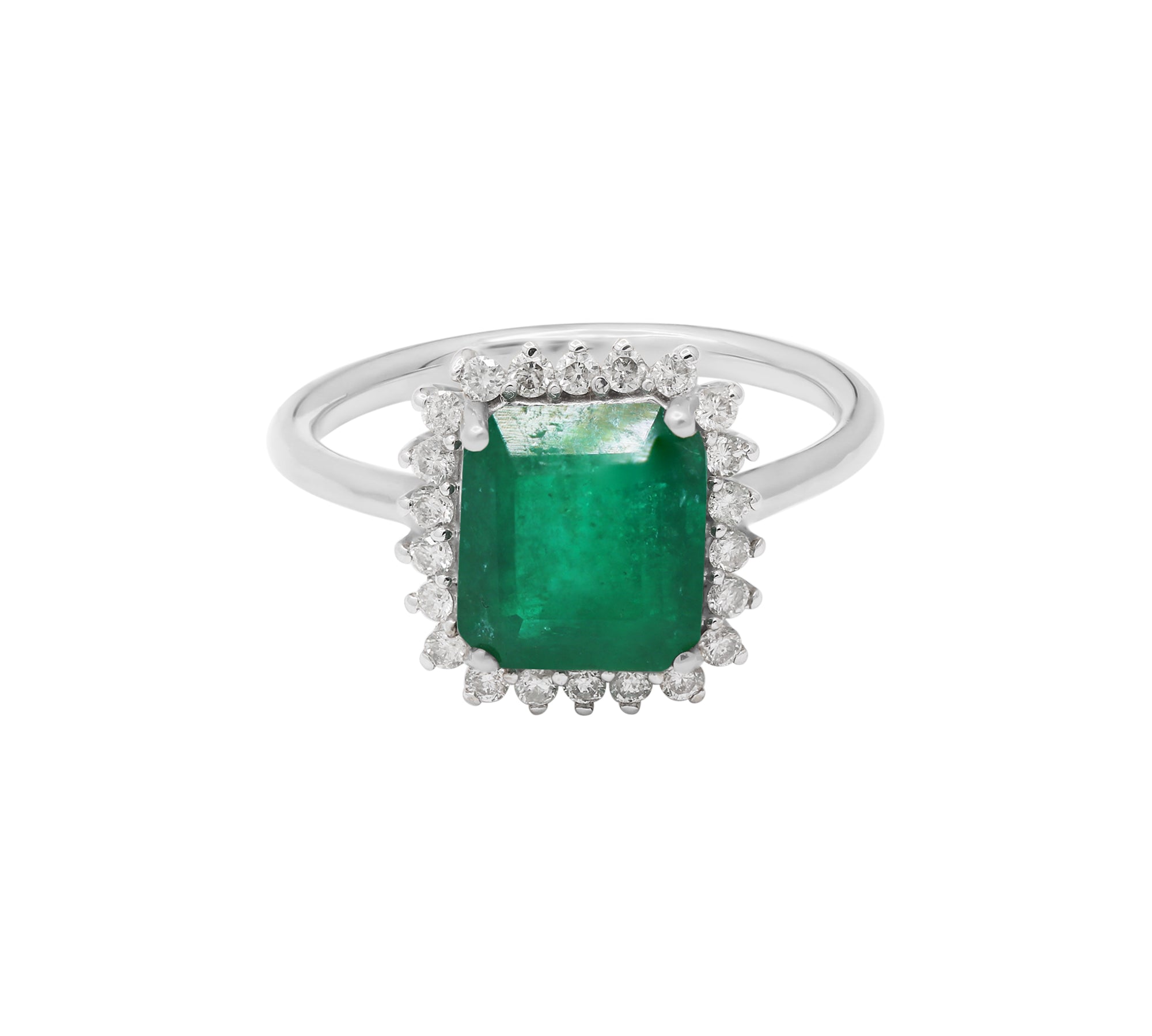 Natural Rectangle Cut Emerald Gemstone with Diamond 14k Yellow Gold Ring For Women