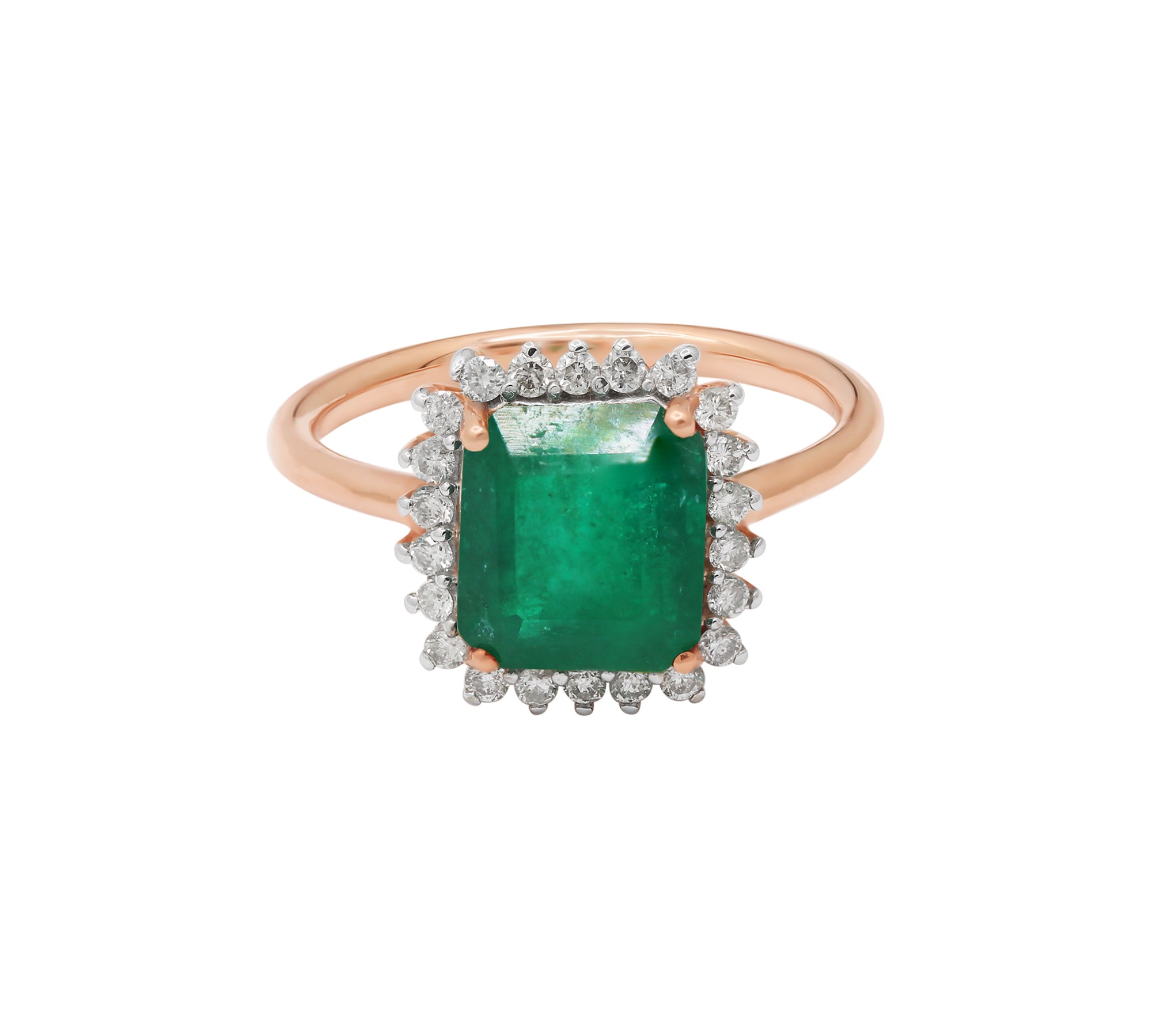 Natural Rectangle Cut Emerald Gemstone with Diamond 14k Yellow Gold Ring For Women