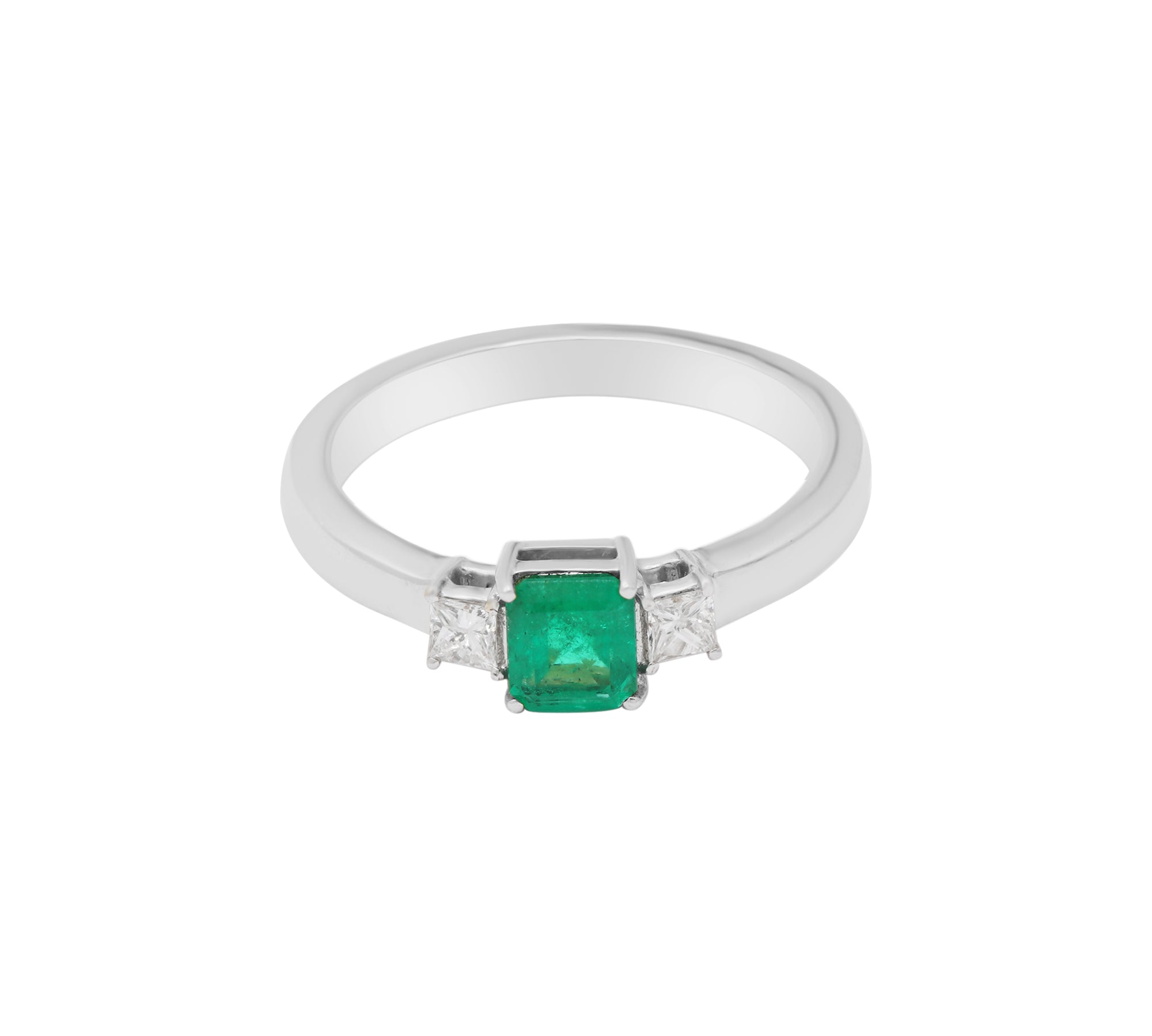 Birthstone Natural Square Cut Emerald Gemstone and Diamond 18k Yellow Gold Unisex Healing Ring