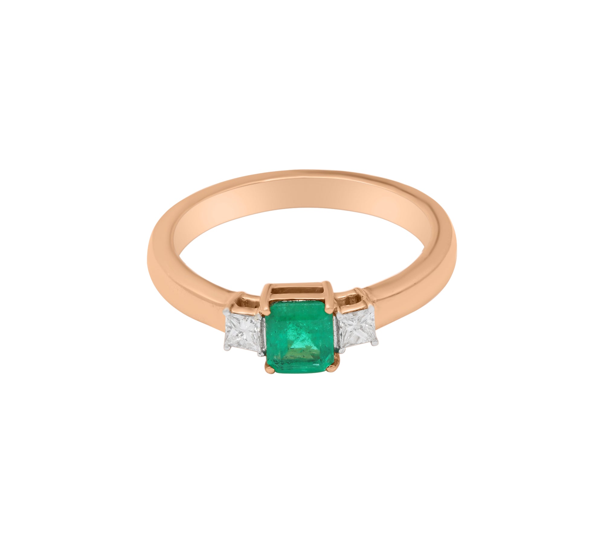 Birthstone Natural Square Cut Emerald Gemstone and Diamond 18k Yellow Gold Unisex Healing Ring