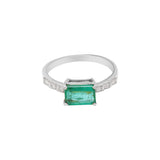 Handmade Natural Emerald Rectangle Cut Gemstone & Diamond Rings In 18k Yellow Gold