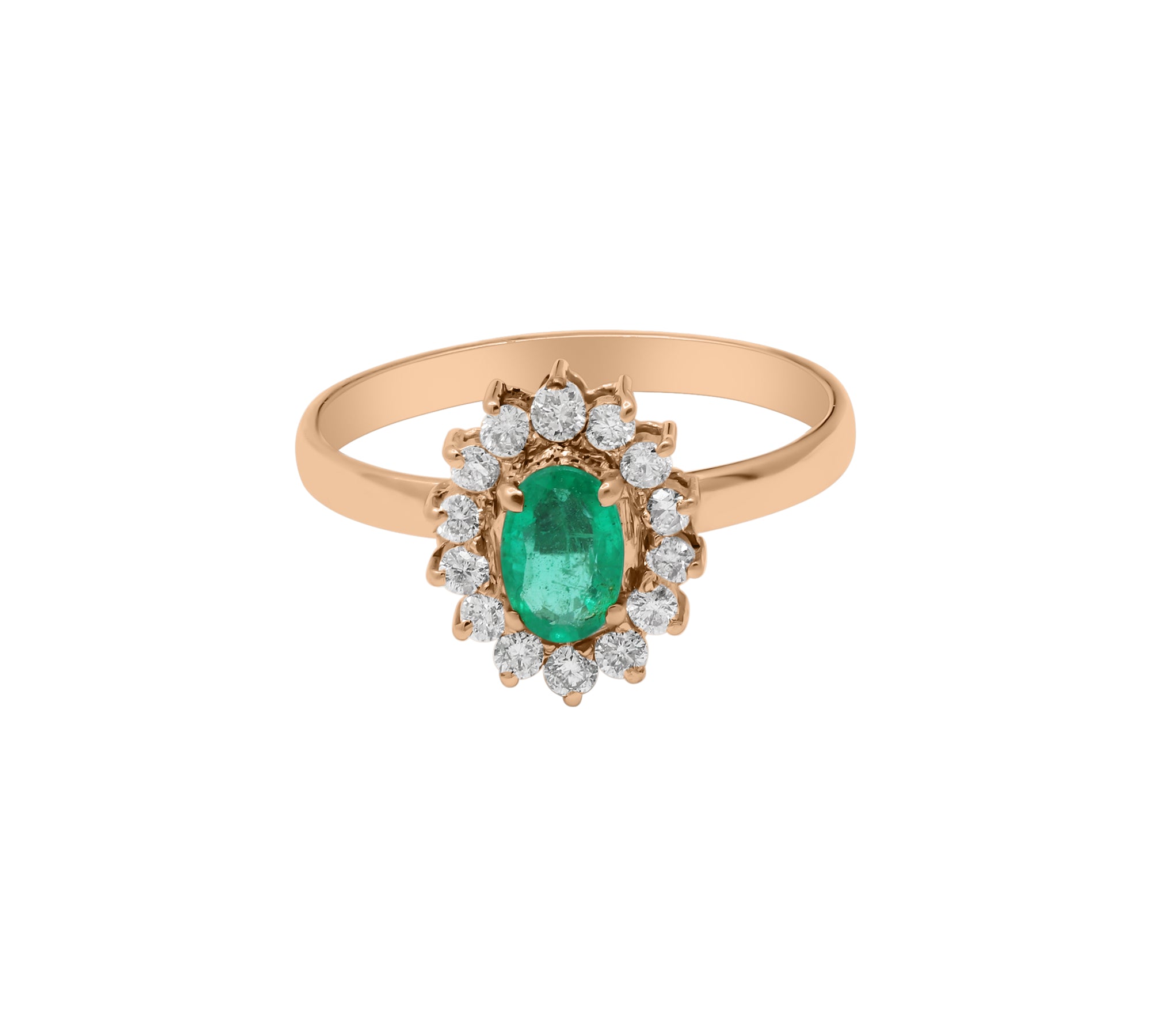 Natural Oval Cut Emerald Gemstone and Diamond 18k Yellow Gold Antique Ring For Womens