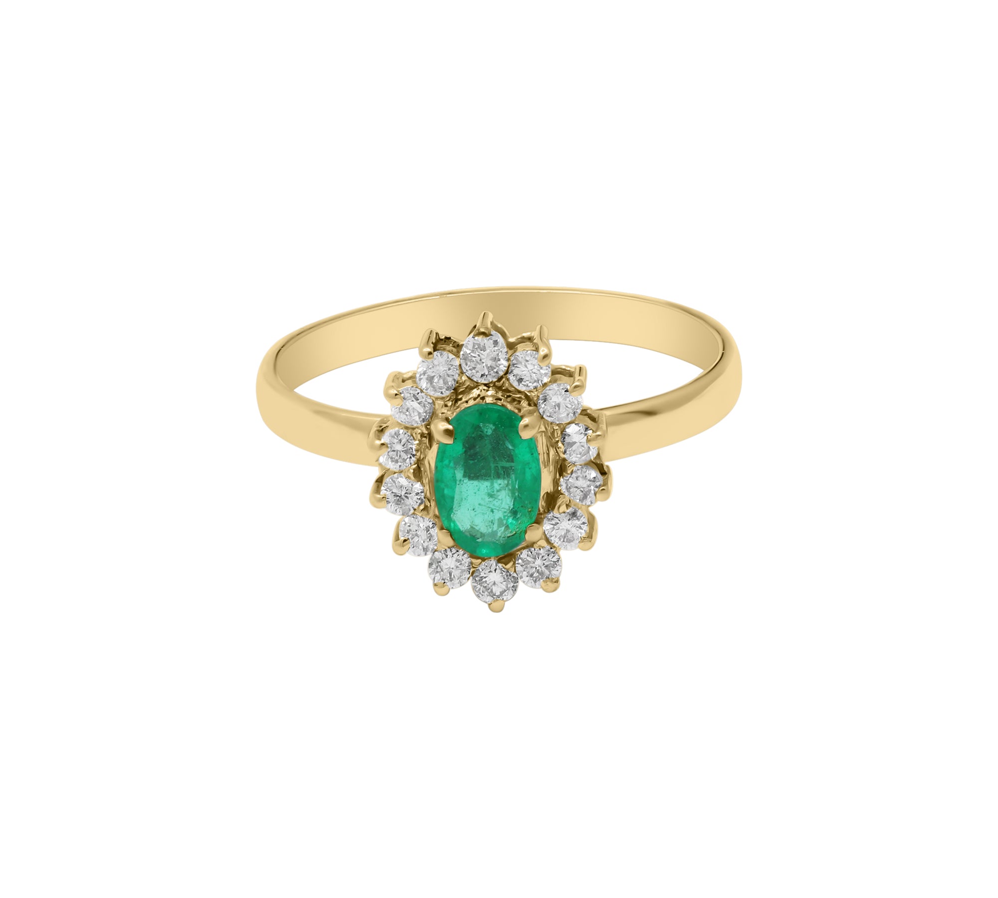 Natural Oval Cut Emerald Gemstone and Diamond 18k Yellow Gold Antique Ring For Womens