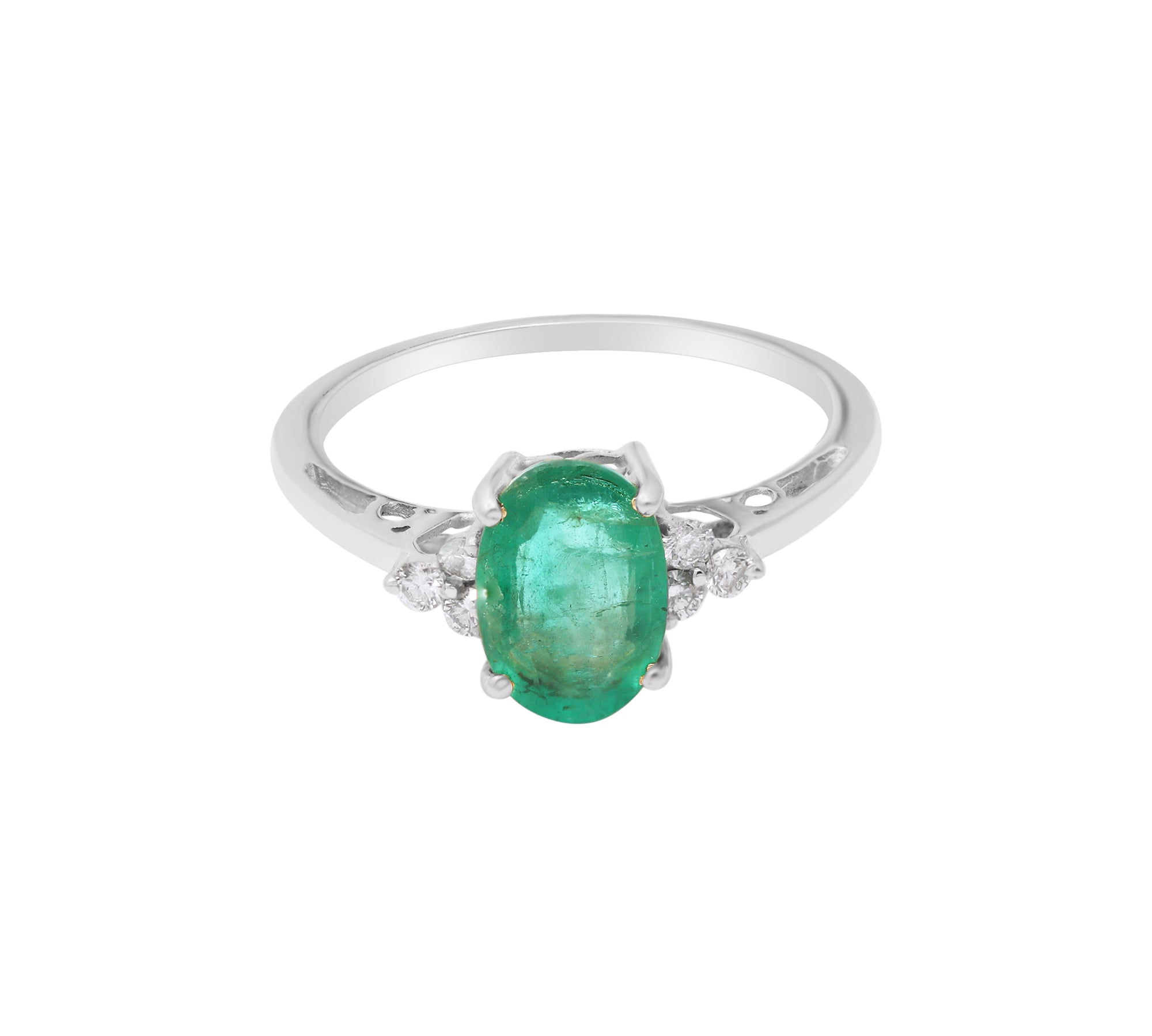 Handmade Natural Oval Cut Emerald Gemstone and Diamond Ring In 14k Yellow Gold