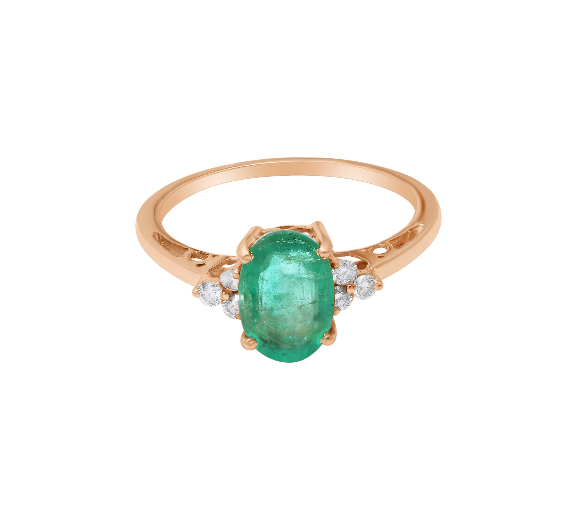 Handmade Natural Oval Cut Emerald Gemstone and Diamond Ring In 14k Yellow Gold